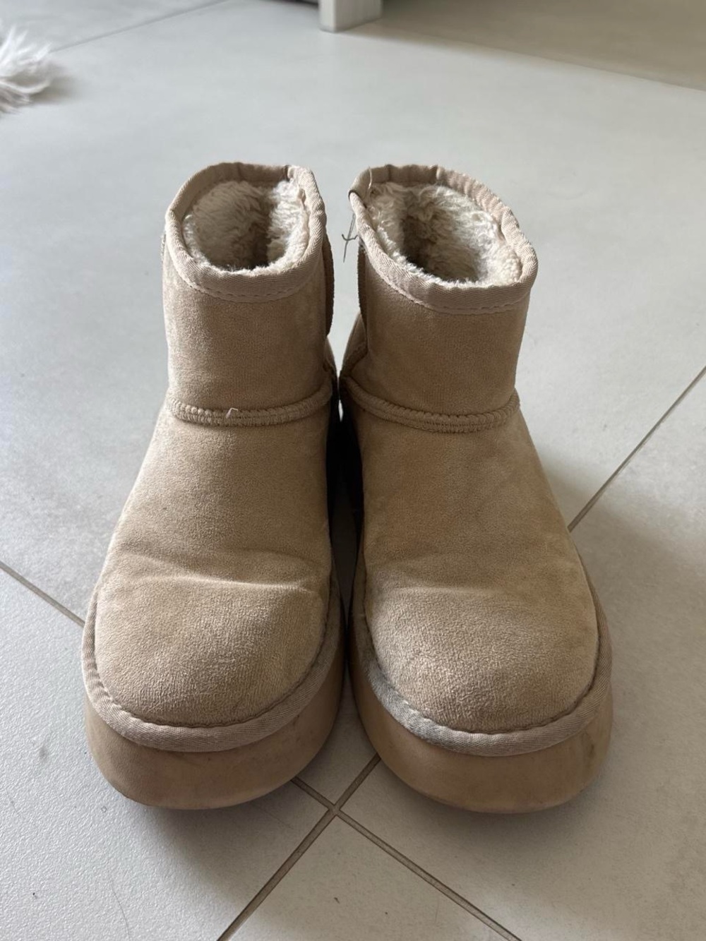 Altar'd State Tan Shearling-Lined Platform Ankle Boots